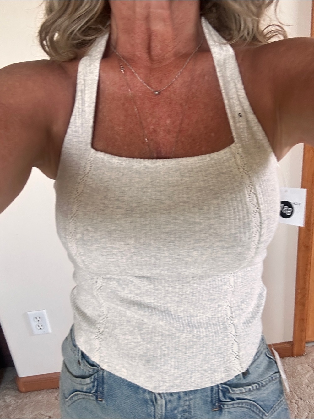 American Eagle Outfitters Light Heathered Cream Square Neck Halter Tank NWT